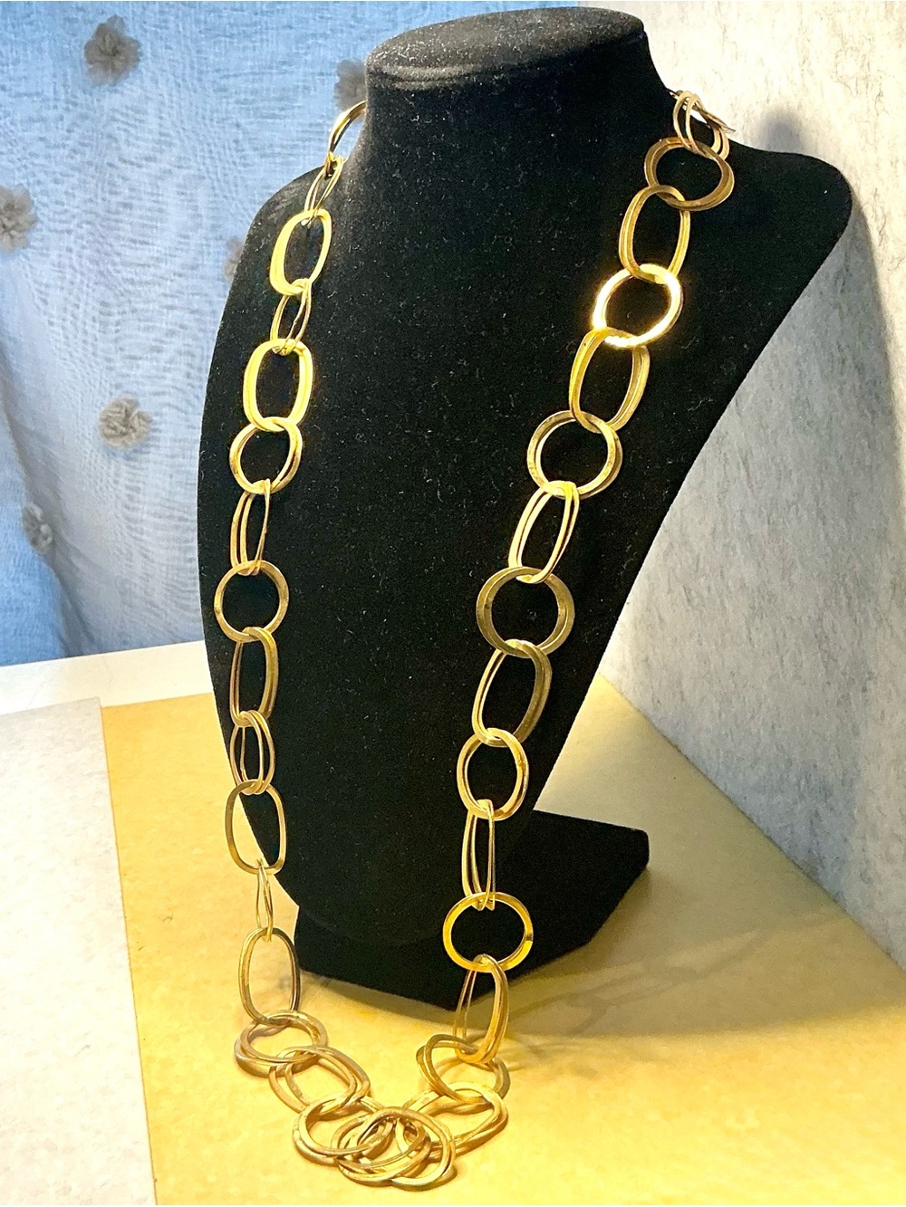 Gold Tone Chain Necklace Double Oval-Circle Alternating Links 30”